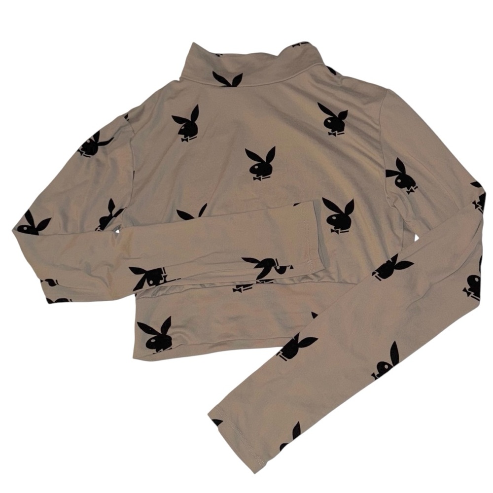 Playboy Open-Back Tan Long Sleeve Top